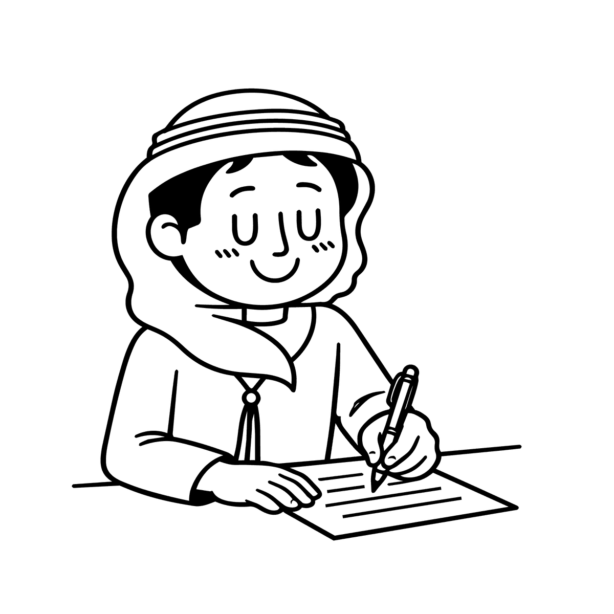 An illustration of a boy writing in a notebook.